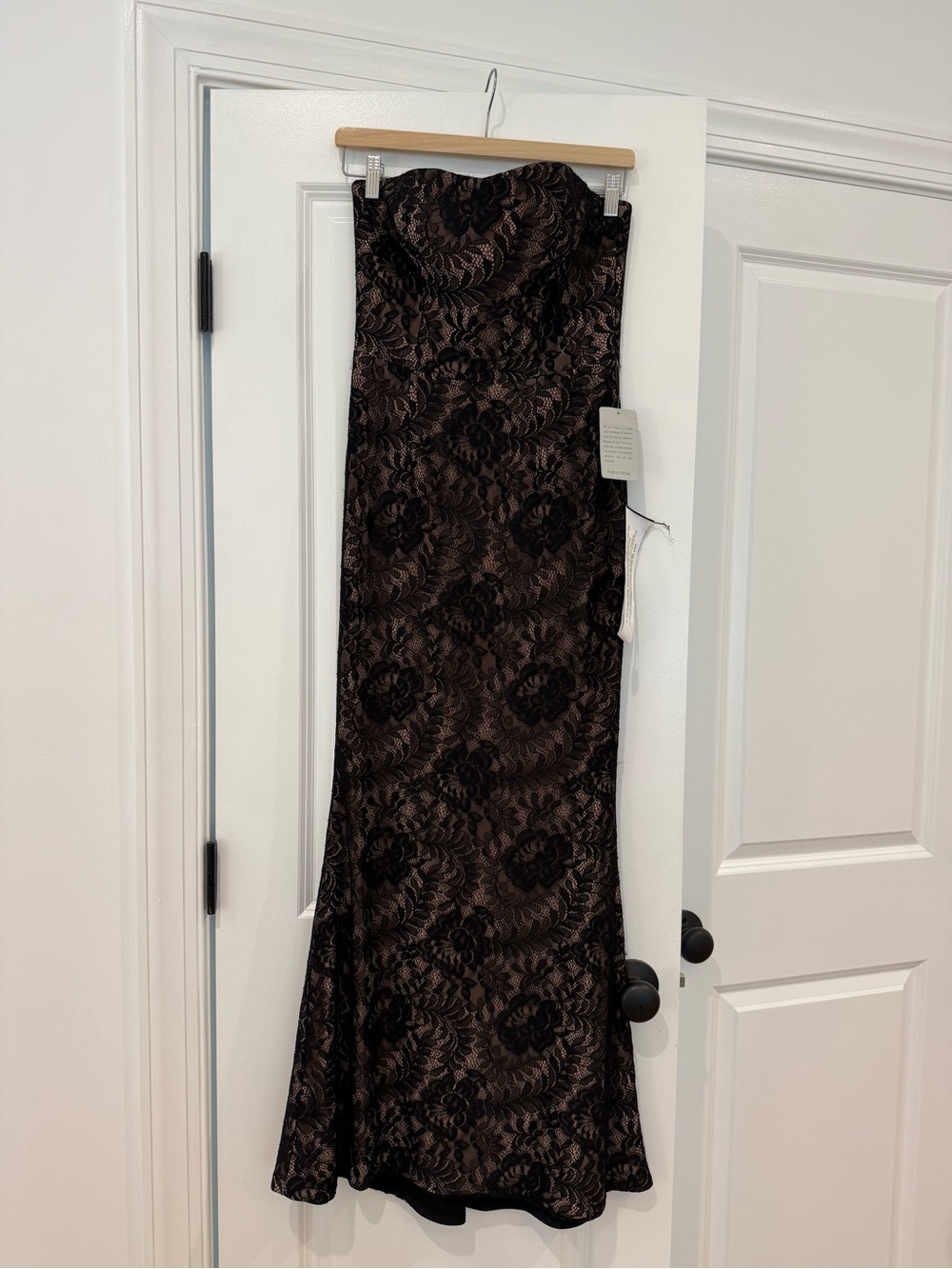 Dress the Population Strapless Lace Overlay Evening Gown - Black/Champagne NWT